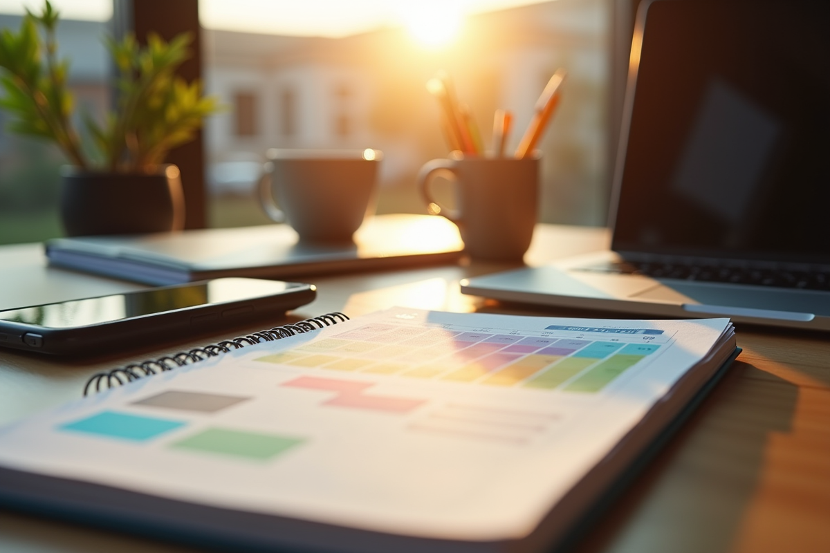 Bureau moderne avec planner smartphone et café pour article sur organisation