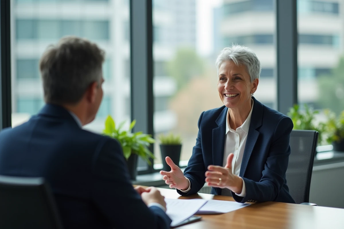 Femme senior discutant avec conseiller en pension