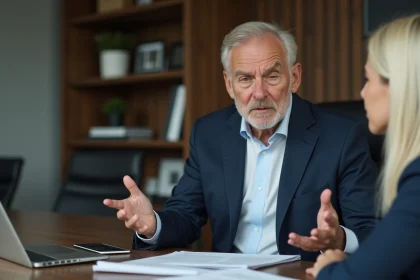 Consultant senior en discussion avec une cliente dans un bureau moderne