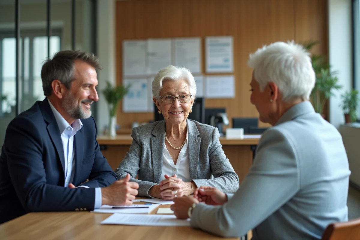 Famille et conseiller discutent dans un bureau accueillant