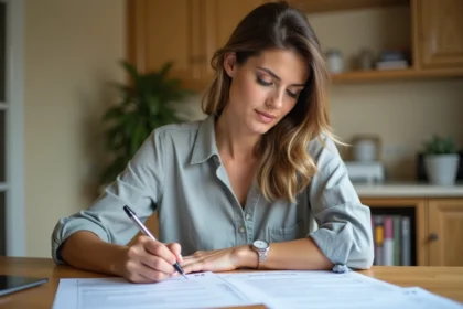 Femme consultant sa déclaration CESU à domicile pour éviter les erreurs administratives