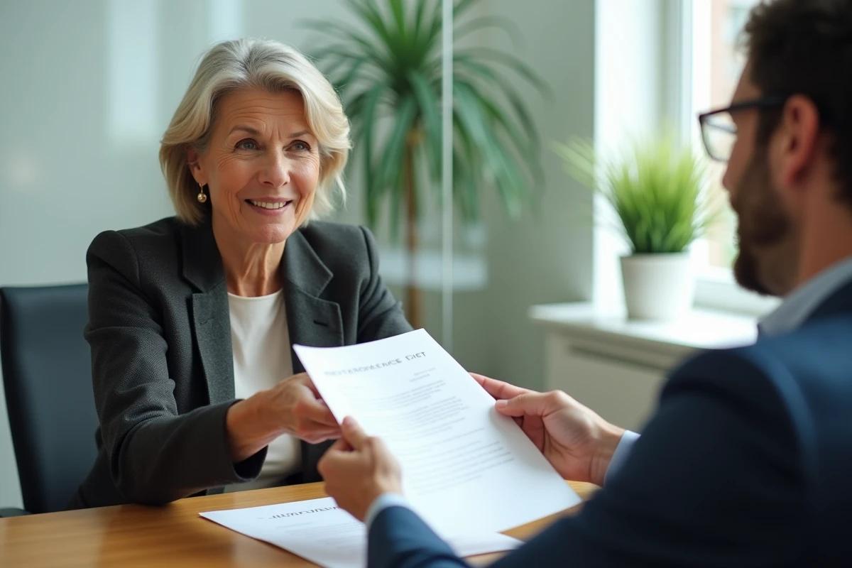 Femme professionnelle tendant une lettre de retraite à un jeune employeur