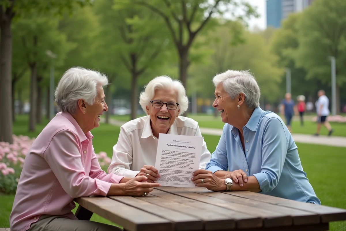 Trois femmes riant dans un parc urbain en plein air