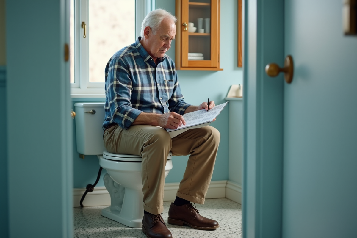 Homme âgé prenant des mesures dans la salle de bain