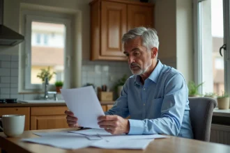 Homme d'âge moyen lisant une déclaration de pension à la maison