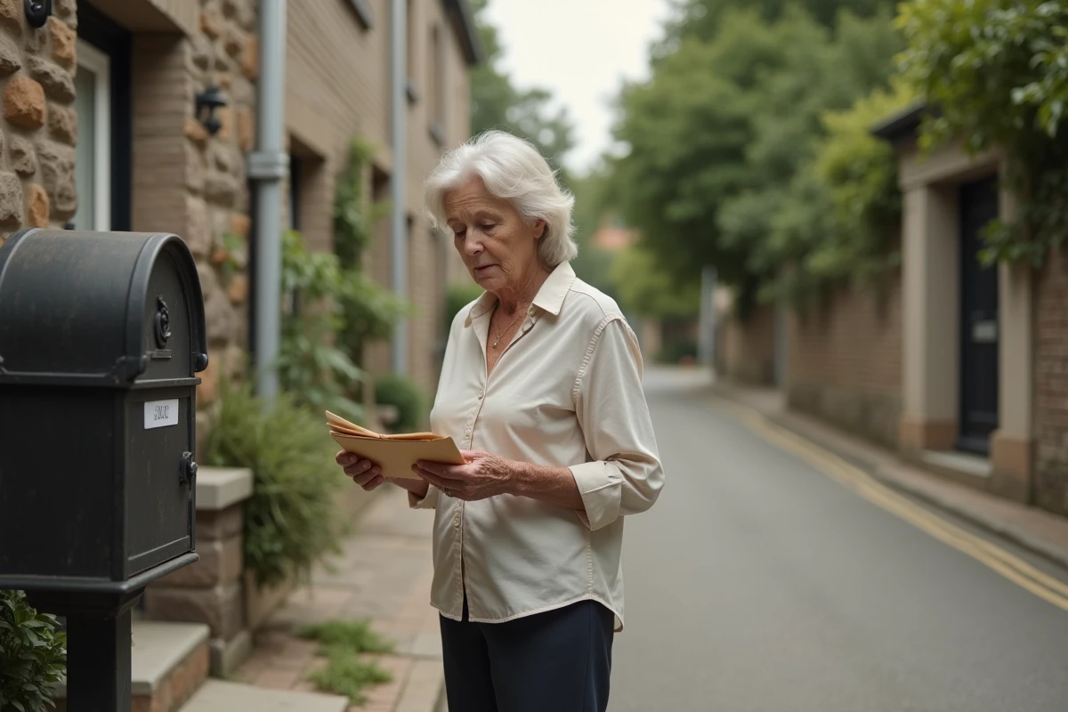Retraitée aide-soignante recevant un courrier de pension dans une commune de province