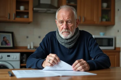 Homme senior en train de lire des documents de pension